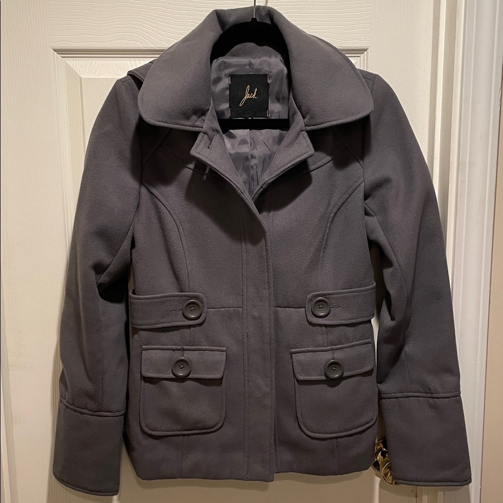 Jack snap front hooded peacoat